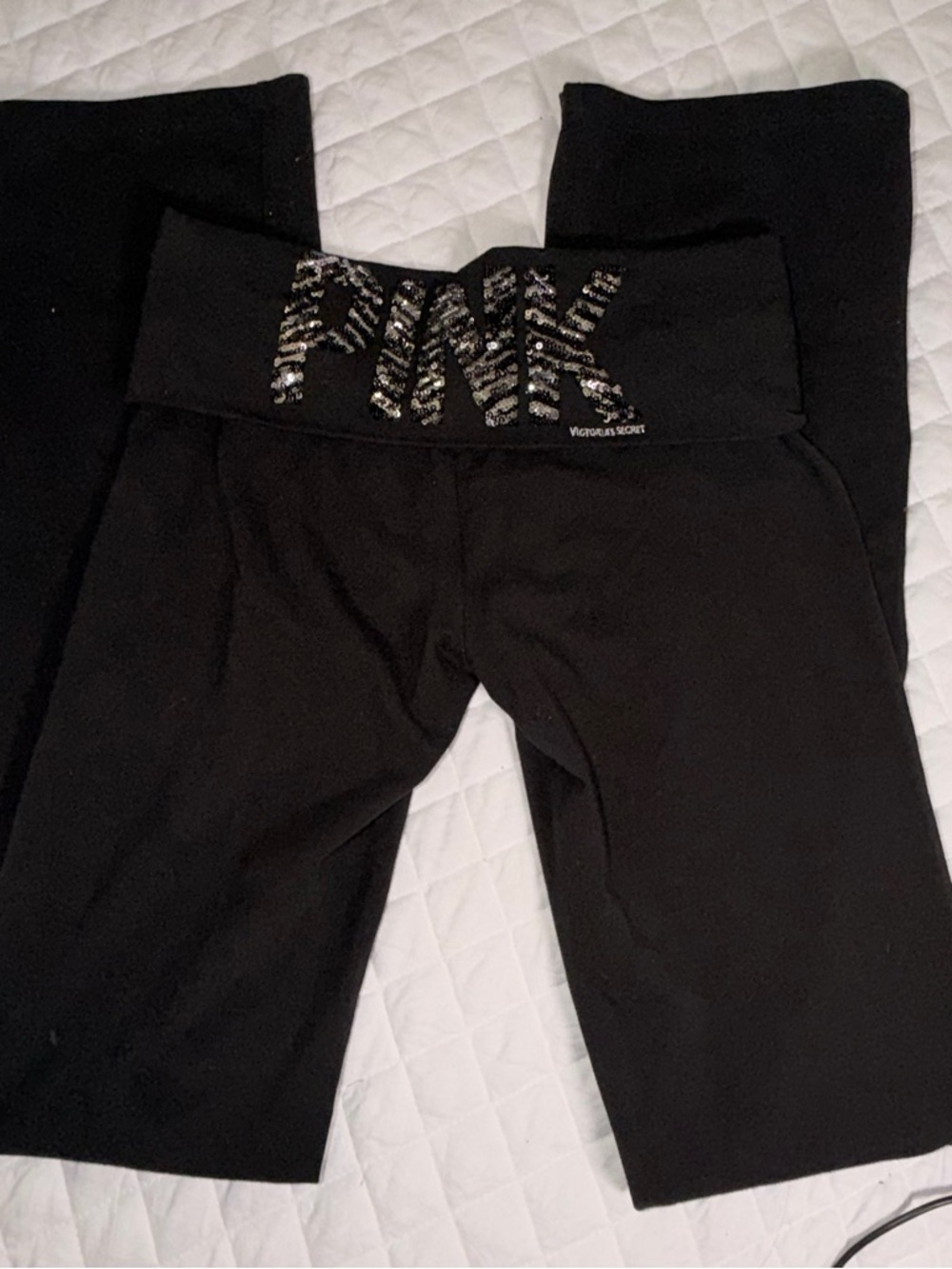 Victoria's Secret PINK Black Sequin Fold overs Yoga Pants